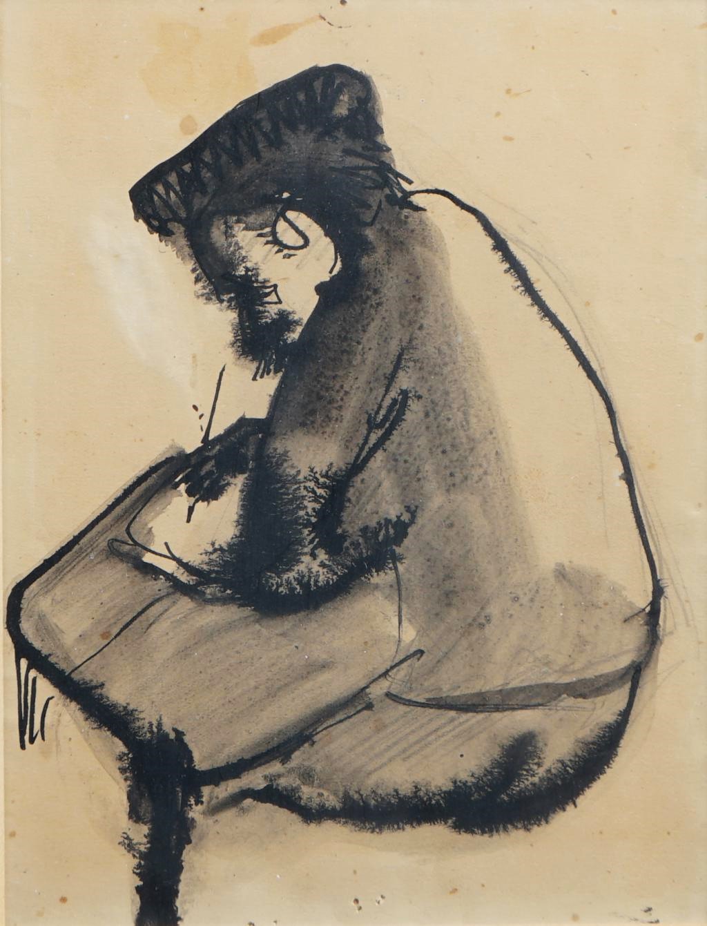 Zelfportret zittend aan tafel