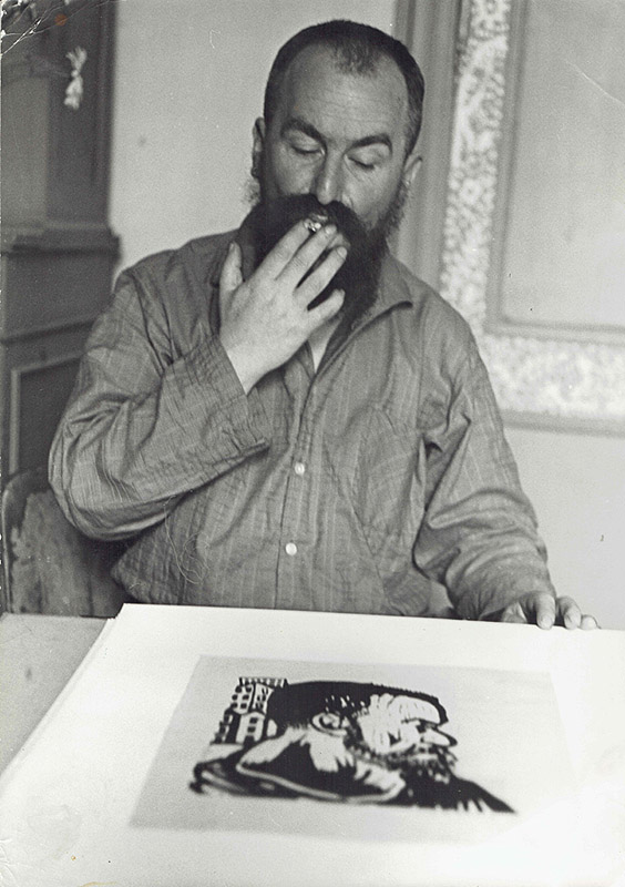 Aad de Haas met lino Zelfportret